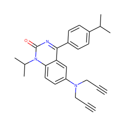 C#CCN(CC#C)c1ccc2c(c1)c(-c1ccc(C(C)C)cc1)nc(=O)n2C(C)C ZINC000045357407