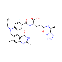 C#CCN(Cc1cc2c(=O)[nH]c(C)nc2cc1C)c1ccc(C(=O)N[C@@H](CCC(=O)N[C@@H](C)c2nnn[nH]2)C(=O)O)c(F)c1 ZINC000027711497