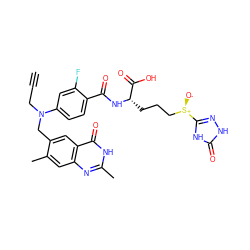 C#CCN(Cc1cc2c(=O)[nH]c(C)nc2cc1C)c1ccc(C(=O)N[C@@H](CCC[S@@+]([O-])c2n[nH]c(=O)[nH]2)C(=O)O)c(F)c1 ZINC000004812223