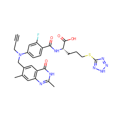 C#CCN(Cc1cc2c(=O)[nH]c(C)nc2cc1C)c1ccc(C(=O)N[C@@H](CCCSc2nn[nH]n2)C(=O)O)c(F)c1 ZINC000004812211