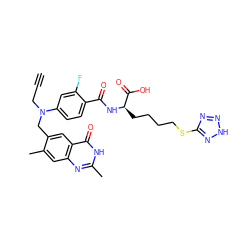 C#CCN(Cc1cc2c(=O)[nH]c(C)nc2cc1C)c1ccc(C(=O)N[C@H](CCCCSc2nn[nH]n2)C(=O)O)c(F)c1 ZINC000004812232