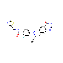 C#CCN(Cc1cc2c(=O)[nH]c(C)nc2cc1C)c1ccc(C(=O)NCc2cncs2)c(F)c1 ZINC000013740774