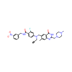 C#CCN(Cc1cc2c(=O)[nH]c(CN3CCN(C)CC3)nc2cc1C)c1ccc(C(=O)NCc2cccc([N+](=O)[O-])c2)c(F)c1 ZINC000027747708