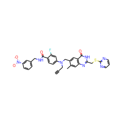 C#CCN(Cc1cc2c(=O)[nH]c(CSc3ncccn3)nc2cc1C)c1ccc(C(=O)NCc2cccc([N+](=O)[O-])c2)c(F)c1 ZINC000027758002