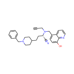 C#CCN(Cc1ccc(O)c2ncccc12)[C@H](C#N)CCC1CCN(Cc2ccccc2)CC1 ZINC000143825323