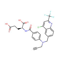 C#CCN(Cc1ccc2nc(C(F)(F)F)cc(Cl)c2c1)c1ccc(C(=O)N[C@@H](CCC(=O)O)C(=O)O)cc1 ZINC000001546860