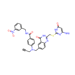 C#CCN(Cc1ccc2nc(CSc3nc(N)cc(=O)[nH]3)[nH]c(=O)c2c1)c1ccc(C(=O)NCc2cccc([N+](=O)[O-])c2)cc1 ZINC000027754350