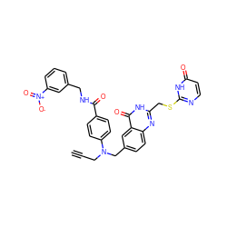 C#CCN(Cc1ccc2nc(CSc3nccc(=O)[nH]3)[nH]c(=O)c2c1)c1ccc(C(=O)NCc2cccc([N+](=O)[O-])c2)cc1 ZINC000027754360