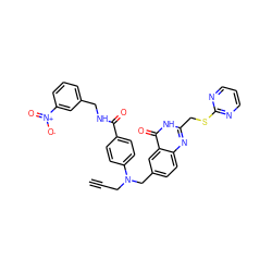 C#CCN(Cc1ccc2nc(CSc3ncccn3)[nH]c(=O)c2c1)c1ccc(C(=O)NCc2cccc([N+](=O)[O-])c2)cc1 ZINC000027755795