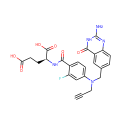 C#CCN(Cc1ccc2nc(N)[nH]c(=O)c2c1)c1ccc(C(=O)N[C@@H](CCC(=O)O)C(=O)O)c(F)c1 ZINC000026835202