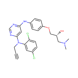 C#CCN(c1cc(Nc2ccc(OC[C@H](O)CN(C)C)cc2)ncn1)c1cc(Cl)ccc1Cl ZINC000013537923