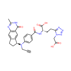 C#CCN(c1ccc(C(=O)N[C@@H](CCc2nnnn2CC(=O)O)C(=O)O)cc1)[C@H]1CCc2cc3nc(C)[nH]c(=O)c3cc21 ZINC000029549743