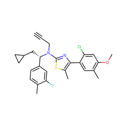 C#CCN(c1nc(-c2cc(C)c(OC)cc2Cl)c(C)s1)[C@@H](CC1CC1)c1ccc(C)c(F)c1 ZINC000001550164