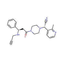 C#CCN[C@H](CC(=O)N1CCN([C@H](C#N)c2cccnc2C)CC1)c1ccccc1 ZINC000013833345