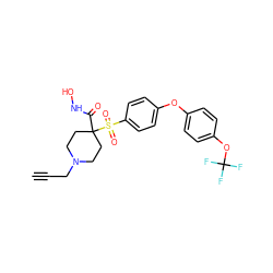C#CCN1CCC(C(=O)NO)(S(=O)(=O)c2ccc(Oc3ccc(OC(F)(F)F)cc3)cc2)CC1 ZINC000072107301
