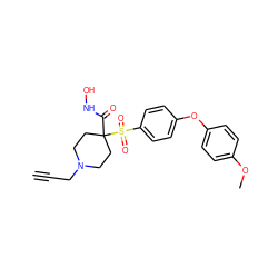 C#CCN1CCC(C(=O)NO)(S(=O)(=O)c2ccc(Oc3ccc(OC)cc3)cc2)CC1 ZINC000034047836