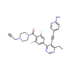 C#CCN1CCN(C(=O)c2c(F)cc(-c3ncnc(CC)c3C#Cc3ccc(N)nc3)cc2F)CC1 ZINC000167417328