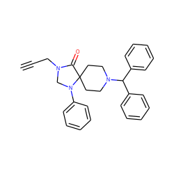 C#CCN1CN(c2ccccc2)C2(CCN(C(c3ccccc3)c3ccccc3)CC2)C1=O ZINC000040913945