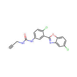 C#CCNC(=O)Nc1ccc(Cl)c(-c2nc3cc(Cl)ccc3o2)c1 ZINC000029242098