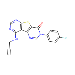 C#CCNc1ncnc2sc3c(=O)n(-c4ccc(F)cc4)cnc3c12 ZINC000071294837