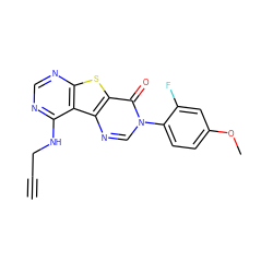 C#CCNc1ncnc2sc3c(=O)n(-c4ccc(OC)cc4F)cnc3c12 ZINC000071294866