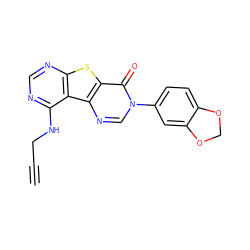 C#CCNc1ncnc2sc3c(=O)n(-c4ccc5c(c4)OCO5)cnc3c12 ZINC000071294345