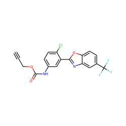 C#CCOC(=O)Nc1ccc(Cl)c(-c2nc3cc(C(F)(F)F)ccc3o2)c1 ZINC000029233175