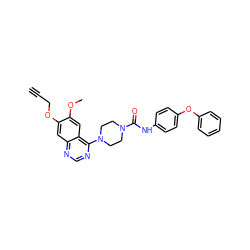 C#CCOc1cc2ncnc(N3CCN(C(=O)Nc4ccc(Oc5ccccc5)cc4)CC3)c2cc1OC ZINC000013528738