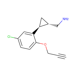 C#CCOc1ccc(Cl)cc1[C@H]1C[C@@H]1CN ZINC000299853965