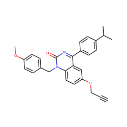 C#CCOc1ccc2c(c1)c(-c1ccc(C(C)C)cc1)nc(=O)n2Cc1ccc(OC)cc1 ZINC000045367086