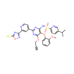 C#CCOc1nc(-c2ccnc(-c3noc(S)n3)c2)nc(NS(=O)(=O)c2ccc(C(C)C)cn2)c1Oc1ccccc1OC ZINC000028088512