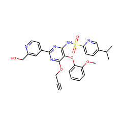 C#CCOc1nc(-c2ccnc(CO)c2)nc(NS(=O)(=O)c2ccc(C(C)C)cn2)c1Oc1ccccc1OC ZINC000028023113