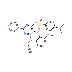 C#CCOc1nc(-c2ccncc2)nc(NS(=O)(=O)c2ccc(C(C)C)cn2)c1Oc1ccccc1OC ZINC000028023094