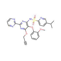 C#CCOc1nc(-c2ncccn2)nc(NS(=O)(=O)c2ccc(C(C)C)cn2)c1Oc1ccccc1OC ZINC000028015610