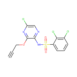 C#CCOc1nc(Cl)cnc1NS(=O)(=O)c1cccc(Cl)c1Cl ZINC000116962303