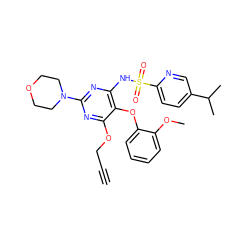 C#CCOc1nc(N2CCOCC2)nc(NS(=O)(=O)c2ccc(C(C)C)cn2)c1Oc1ccccc1OC ZINC000028018321