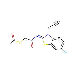 C#CCn1/c(=N/C(=O)CSC(C)=O)sc2cc(F)ccc21 ZINC000013144771