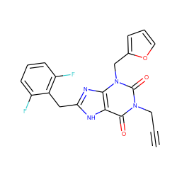 C#CCn1c(=O)c2[nH]c(Cc3c(F)cccc3F)nc2n(Cc2ccco2)c1=O ZINC000045348480