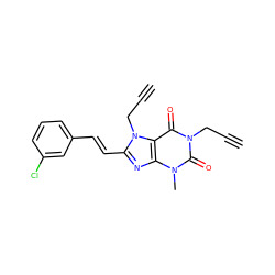 C#CCn1c(=O)c2c(nc(/C=C/c3cccc(Cl)c3)n2CC#C)n(C)c1=O ZINC000013776414