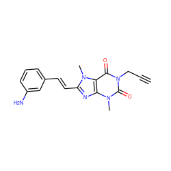 C#CCn1c(=O)c2c(nc(/C=C/c3cccc(N)c3)n2C)n(C)c1=O ZINC000013804957