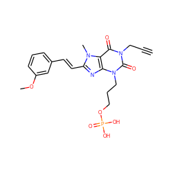 C#CCn1c(=O)c2c(nc(/C=C/c3cccc(OC)c3)n2C)n(CCCOP(=O)(O)O)c1=O ZINC000003838320