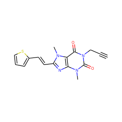 C#CCn1c(=O)c2c(nc(/C=C/c3cccs3)n2C)n(C)c1=O ZINC000013776424