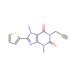 C#CCn1c(=O)c2c(nc(-c3cccs3)n2C)n(C)c1=O ZINC000013776394