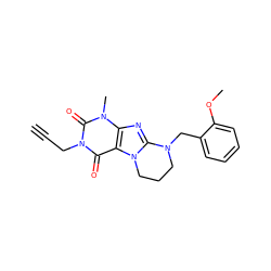 C#CCn1c(=O)c2c(nc3n2CCCN3Cc2ccccc2OC)n(C)c1=O ZINC000103251201