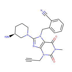 C#CCn1c(=O)n(C)c(=O)c2c1nc(N1CCC[C@H](N)C1)n2Cc1ccccc1C#N ZINC000038559561