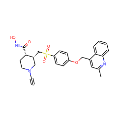 C#CN1CC[C@H](C(=O)NO)[C@H](CS(=O)(=O)c2ccc(OCc3cc(C)nc4ccccc34)cc2)C1 ZINC000028377984