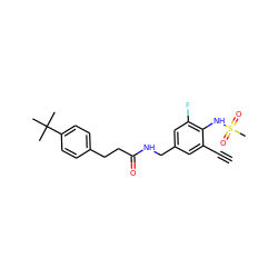 C#Cc1cc(CNC(=O)CCc2ccc(C(C)(C)C)cc2)cc(F)c1NS(C)(=O)=O ZINC000036478555