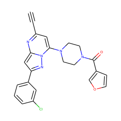 C#Cc1cc(N2CCN(C(=O)c3ccoc3)CC2)n2nc(-c3cccc(Cl)c3)cc2n1 ZINC000061944450