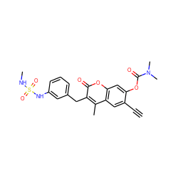 C#Cc1cc2c(C)c(Cc3cccc(NS(=O)(=O)NC)c3)c(=O)oc2cc1OC(=O)N(C)C ZINC000103251013