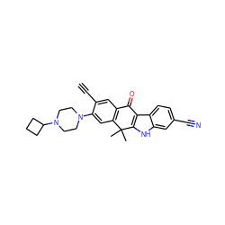 C#Cc1cc2c(cc1N1CCN(C3CCC3)CC1)C(C)(C)c1[nH]c3cc(C#N)ccc3c1C2=O ZINC000114800401